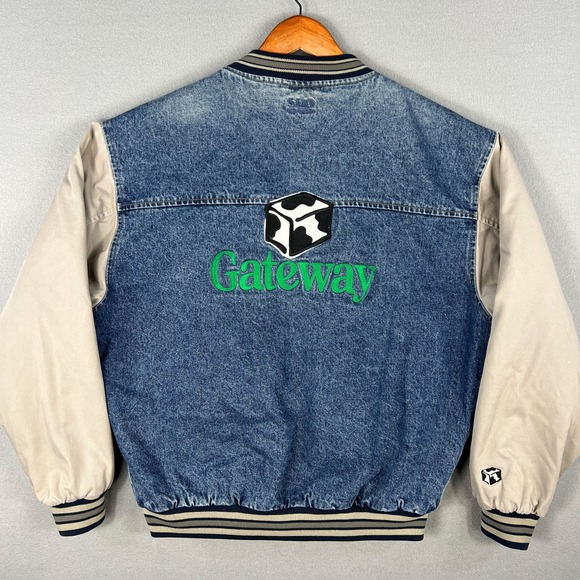 VTG Gateway 2000 Computers Denim Varsity Jacket Mens L Employee 1990s Tech PC - Picture 1 of 14